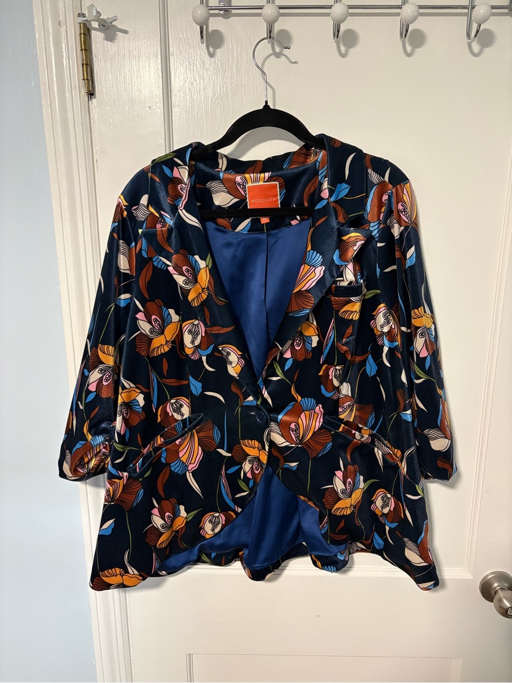 ModCloth Navy Floral Satin Blazer with Multicolor Blooms